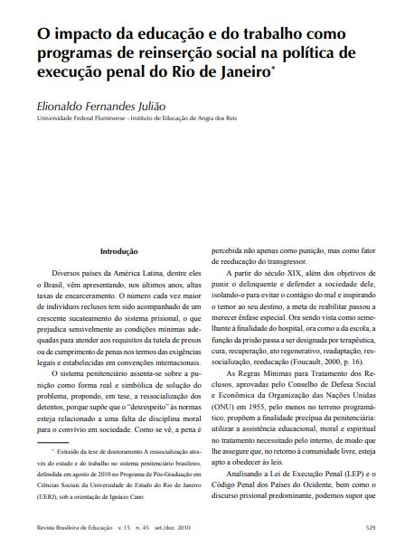 O impacto da educação e do trabalho como programas de reinserção social na política de execução penal do Rio de Janeiro