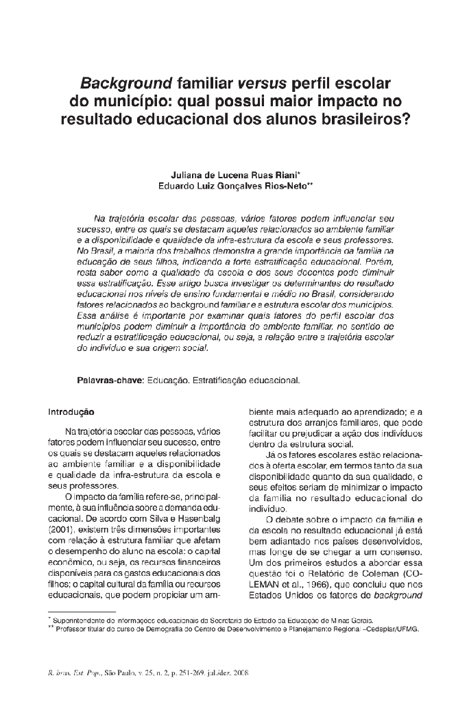 Background familiar versus perfil escolar do município: qual possui maior impacto no resultado educacional dos alunos brasileiros?