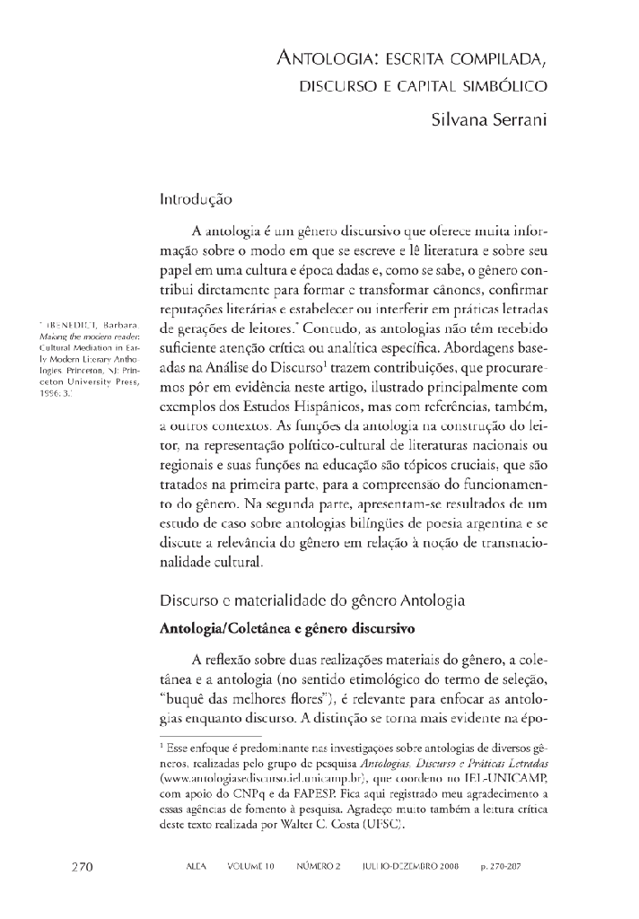 Antologia: escrita compilada, discurso e capital simbólico