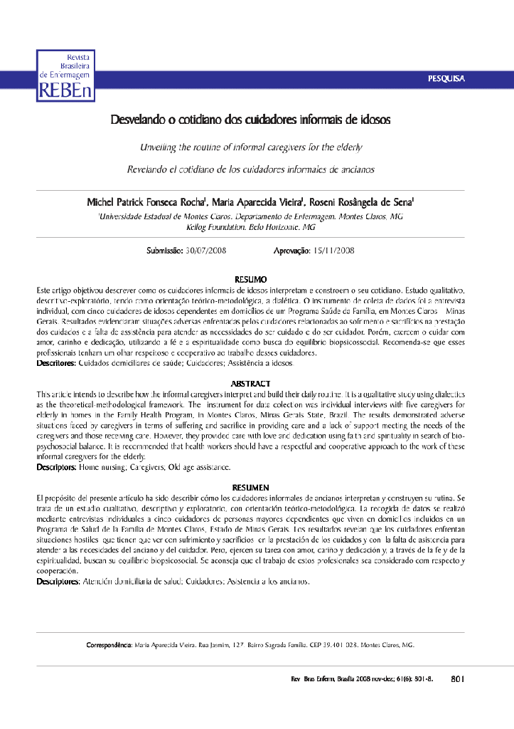Desvelando o cotidiano dos cuidadores informais de idosos