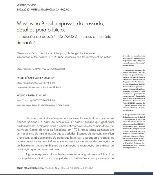 Museus no Brasil: impasses do passado, desafios para o futuro. Introdução do dossiê “1822-2022: museus e memória da nação”