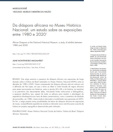 Da diáspora africana no Museu Histórico Nacional: um estudo sobre as exposições entre 1980 e 20201