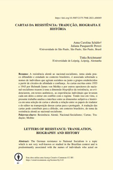 CARTAS DA RESISTÊNCIA: TRADUÇÃO, BIOGRAFIA E HISTÓRIA