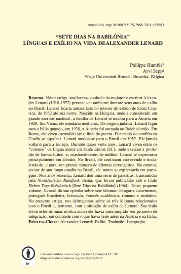 “SETE DIAS NA BABILÔNIA” LÍNGUAS E EXÍLIO NA VIDA DE ALEXANDER LENARD