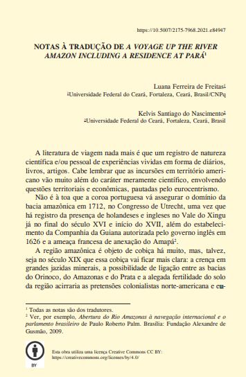 NOTAS À TRADUÇÃO DE A VOYAGE UP THE RIVER AMAZON INCLUDING A RESIDENCE AT PARÁ