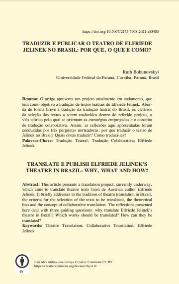 TRADUZIR E PUBLICAR O TEATRO DE ELFRIEDE JELINEK NO BRASIL: POR QUE, O QUE E COMO?