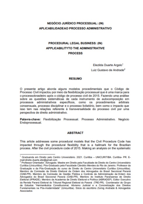 Negócio jurídico processual: (in) aplicabilidade ao processo administrativo