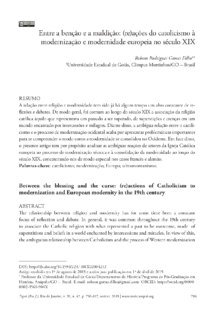 Entre a benção e a maldição: (re)ações do catolicismo à modernização e modernidade europeia no século XIX