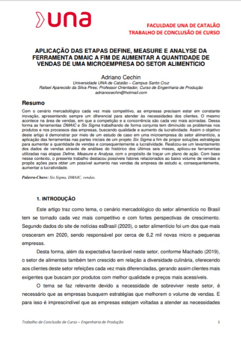 Aplicação das etapas define, measure e analyse da ferramenta dmaic a fim de aumentar a quantidade de vendas de uma microempresa do setor alimentício