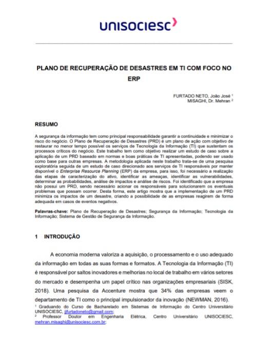 Plano de recuperação de desastres em TI com foco no ERP