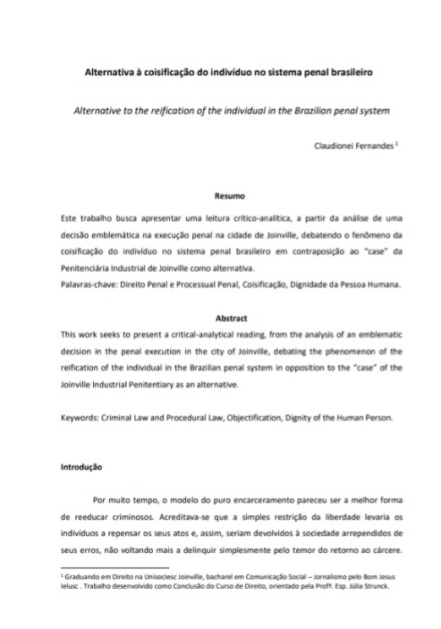 Alternativa à coisificação do indivíduo no sistema penal brasileiro