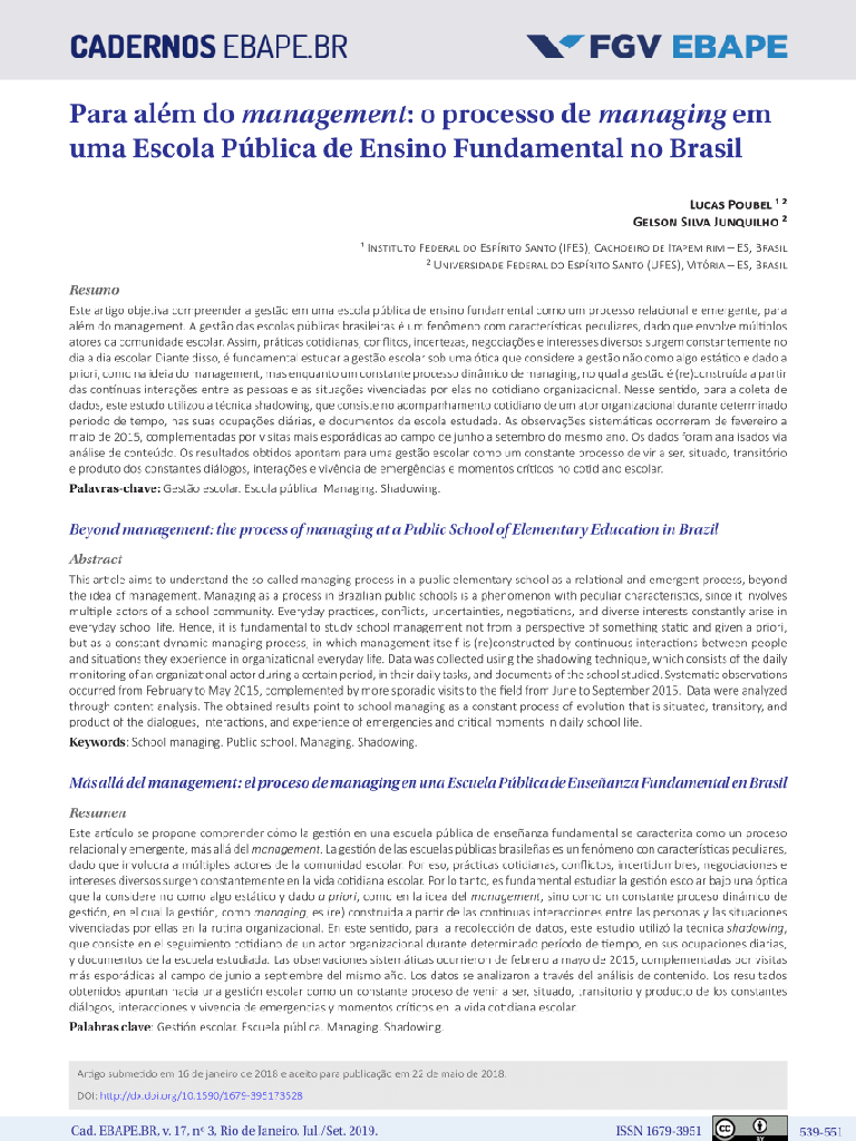 Para além do management: o processo de managing em uma Escola Pública de Ensino Fundamental no Brasil