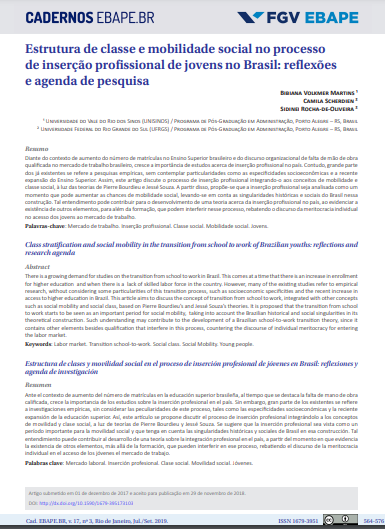 Estrutura de classe e mobilidade social no processo de inserção profissional de jovens no Brasil: reflexões e agenda de pesquisa