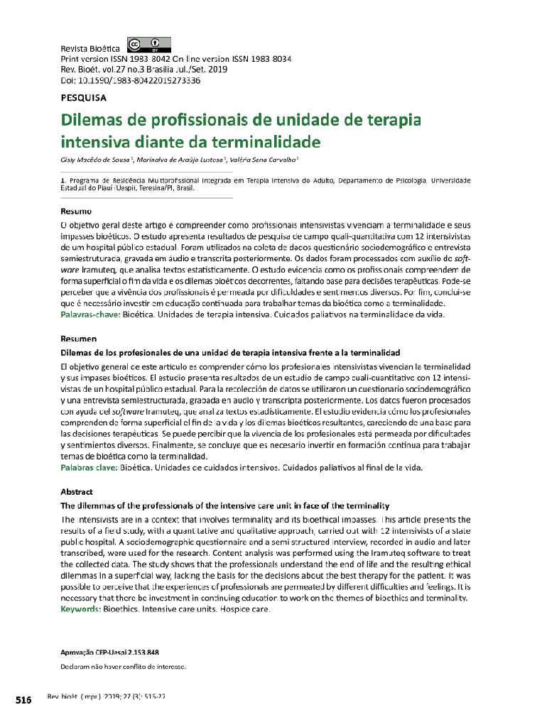 Dilemas de profissionais de unidade de terapia intensiva diante da terminalidade