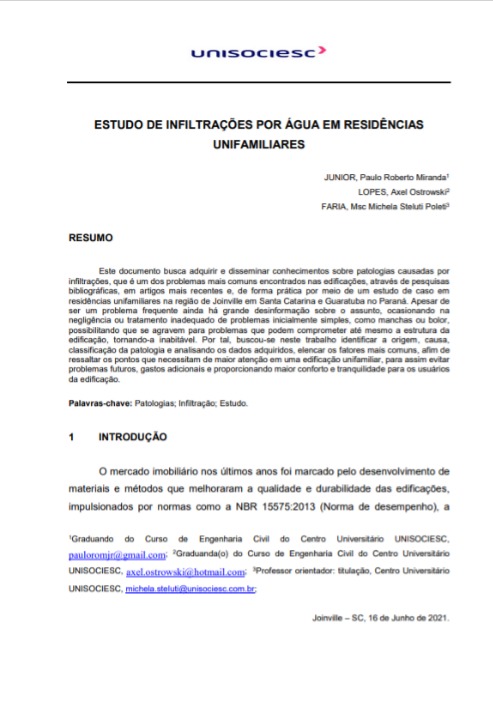 Estudo de infiltrações por água em residências unifamiliares