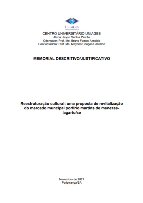 Reestruturação cultural: uma proposta de revitalização do mercado municipal Porfírio Martins de Menezes, Lagarto/SE