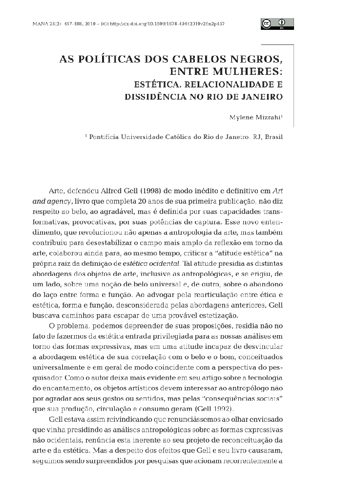 As políticas dos cabelos negros, entre mulheres: estética, relacionalidade e dissidência no Rio de Janeiro