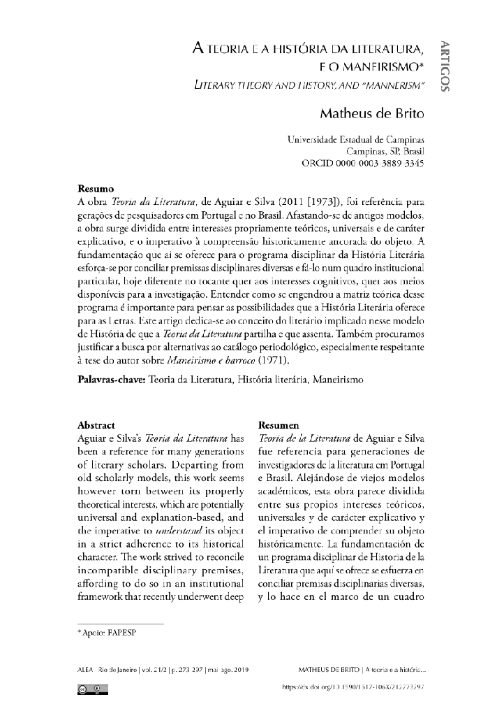 A teoria e a história da literatura, e o Maneirismo