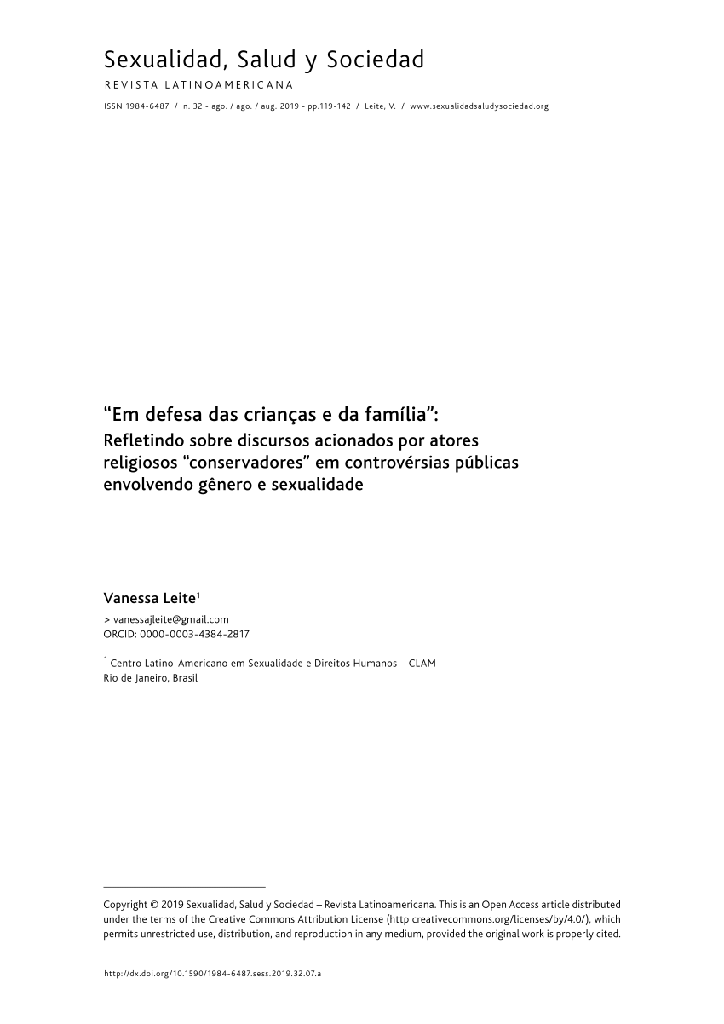 “Em defesa das crianças e da família”: Refletindo sobre discursos acionados por atores religiosos “conservadores” em controvérsias públicas envolvendo gênero e sexualidade