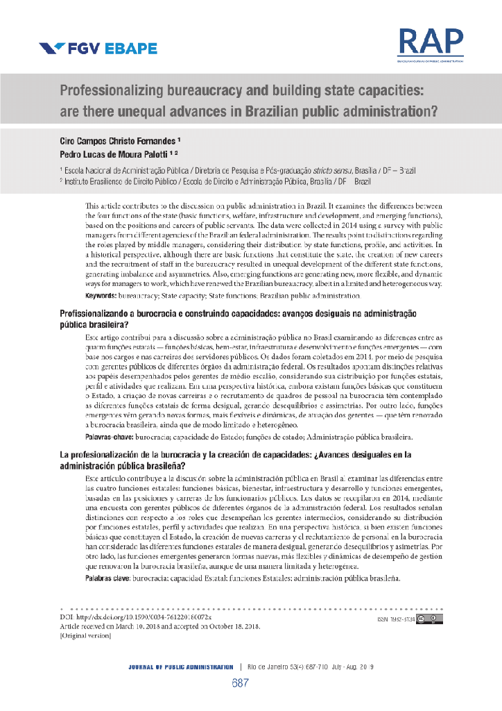 Professionalizing bureaucracy and building state capacities: are there unequal advances in Brazilian public administration?