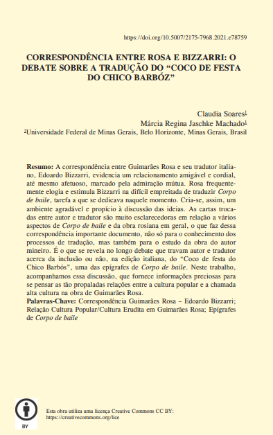CORRESPONDÊNCIA ENTRE ROSA E BIZZARRI: O DEBATE SOBRE A TRADUÇÃO DO “COCO DE FESTA DO CHICO BARBÓZ”