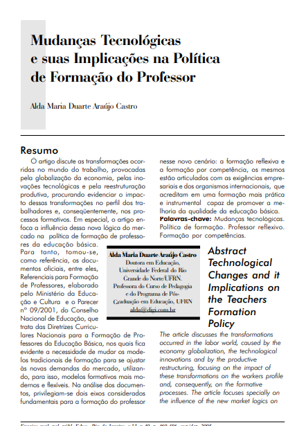 Mudanças tecnológicas e suas implicações na política de formação do professor