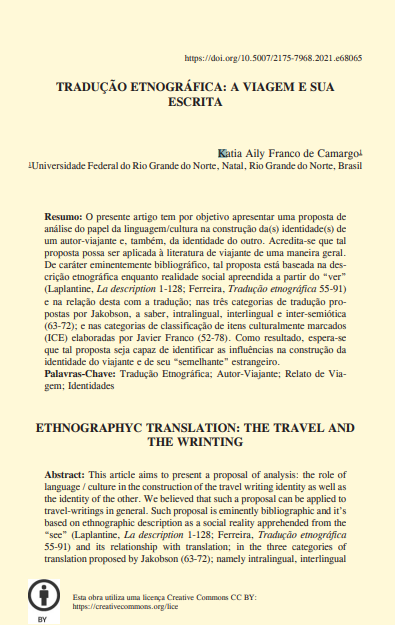 TRADUÇÃO ETNOGRÁFICA: A VIAGEM E SUA ESCRITA