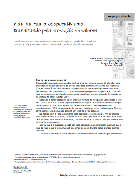 Vida na rua e cooperativismo: transitando pela produção de valores