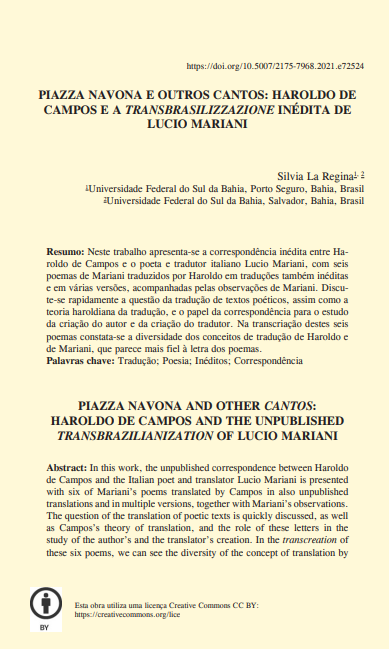 PIAZZA NAVONA E OUTROS CANTOS: HAROLDO DE CAMPOS E A TRANSBRASILIZZAZIONE INÉDITA DE LUCIO MARIANI