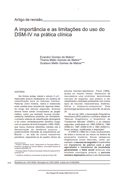 A importância e as limitações do uso do DSM-IV na prática clínica