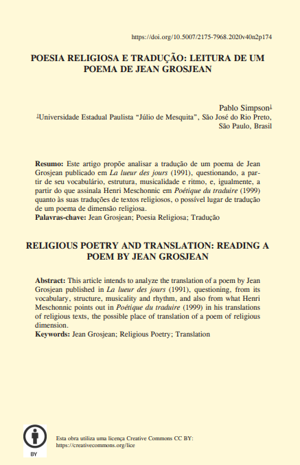 POESIA RELIGIOSA E TRADUÇÃO: LEITURA DE UM POEMA DE JEAN GROSJEAN