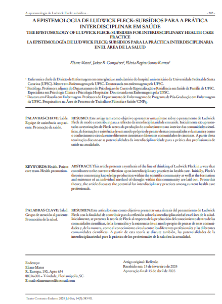 A epistemologia de Ludwick Fleck: subsídios para a prática interdisciplinar em saúde