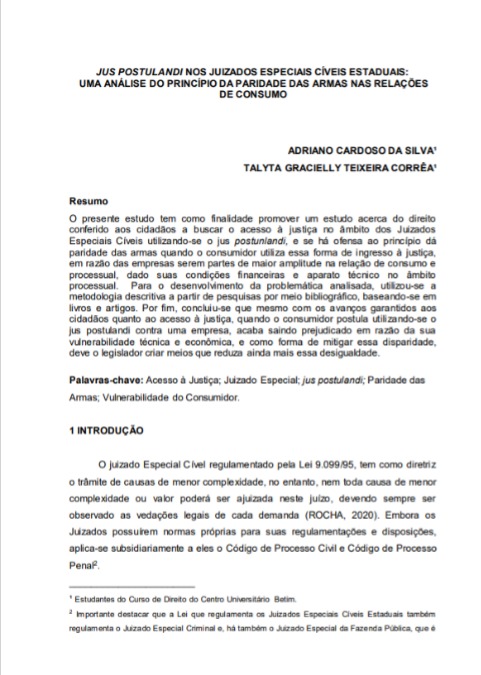 Jus postulandi nos juizados especiais cíveis estaduais: uma análise do princípio da paridade das armas nas relações de consumo