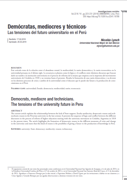 Demócratas, mediocres y técnicos. Las tensiones del futuro universitario en el Perú