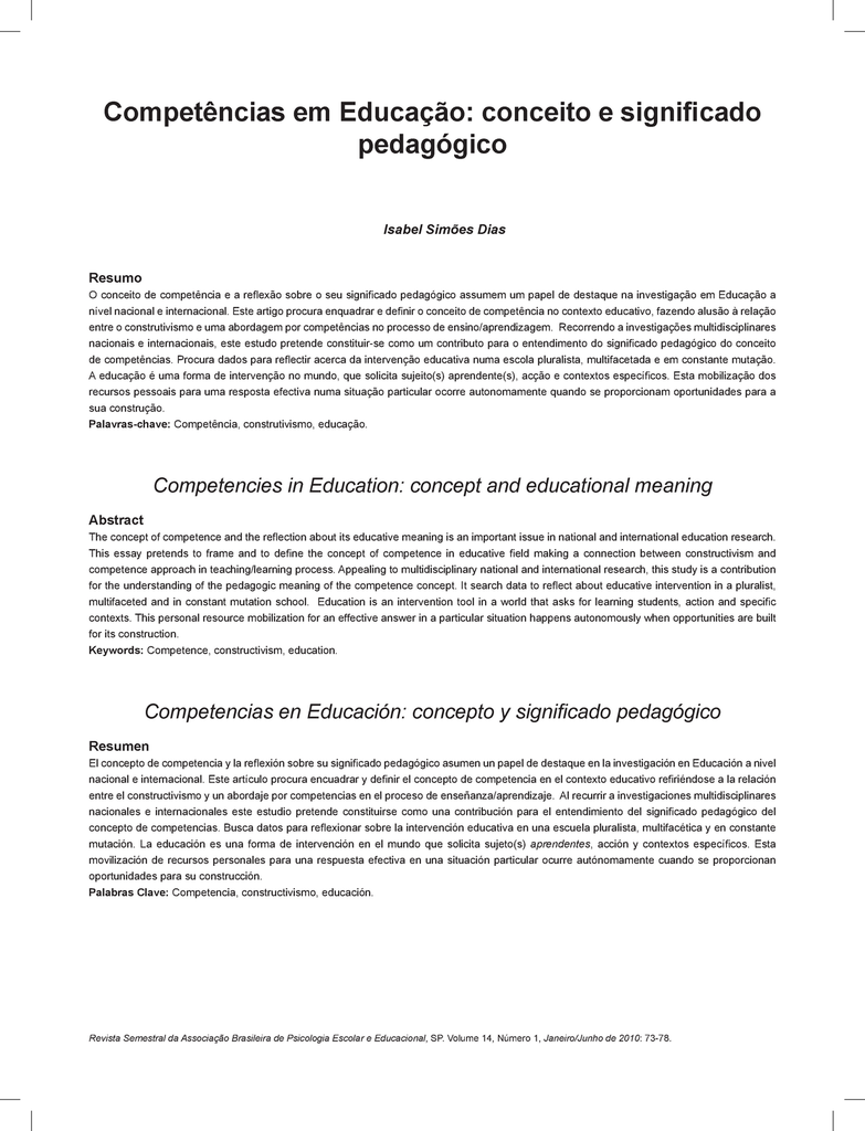 Competências em educação: conceito e significado pedagógico