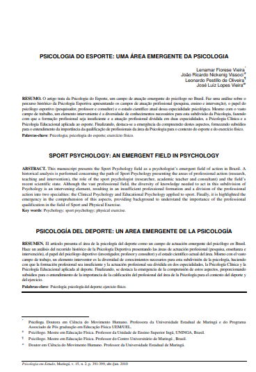 Psicologia do esporte: uma área emergente da psicologia