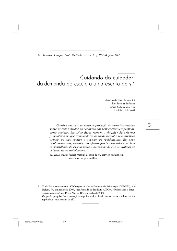 Cuidando do cuidador: da demanda de escuta a uma escrita de si