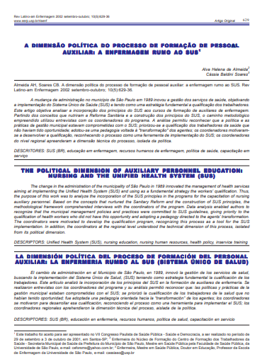 A dimensão política do processo de formação de pessoal auxiliar: a enfermagem rumo ao SUS