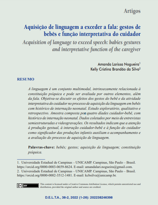 Aquisição de linguagem a exceder a fala: gestos de bebês e função interpretativa do cuidador