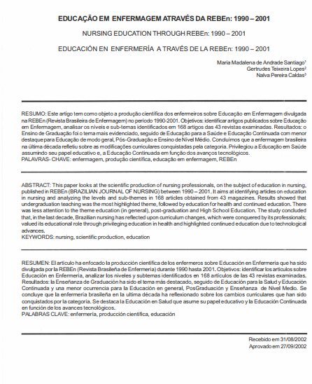 Educação em enfermagem através da REBEn: 1990-2001