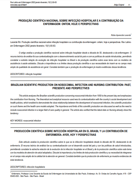 Produção científica nacional sobre infecção hospitalar e a contribuição da enfermagem: ontem, hoje e perspectivas