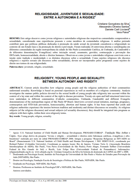 Religiosidade, juventude e sexualidade: entre a autonomia e a rigidez