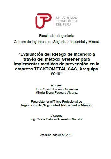 Evaluación del riesgo de incendio usando el método Gretener para aplicar medidas de prevención en la empresa Tecktometal S.A.C.