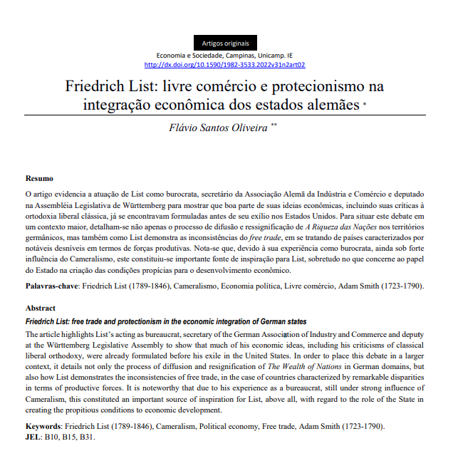 Friedrich List: livre comércio e protecionismo na integração econômica dos estados alemães