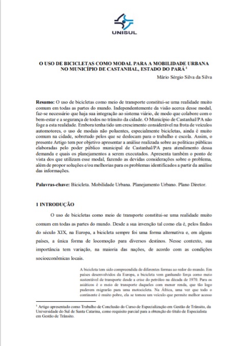 O uso de bicicletas como modal para a mobilidade urbana no município de Castanhal, estado do Pará