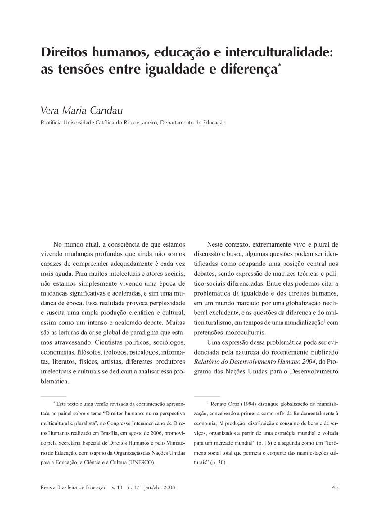 Direitos humanos, educação e interculturalidade: as tensões entre igualdade e diferença