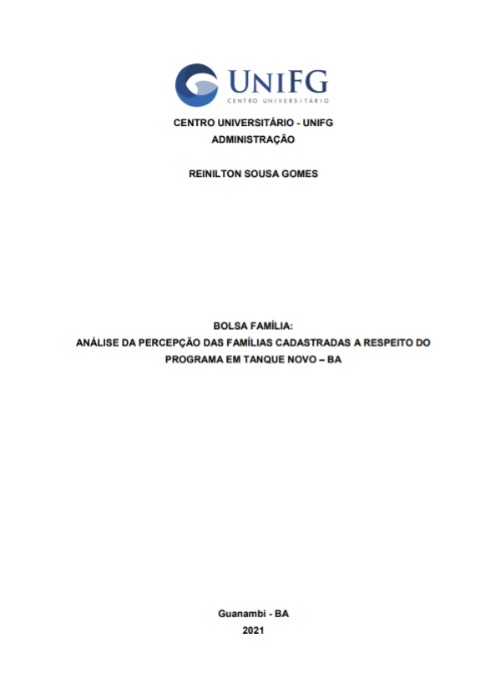 Bolsa família: análise da percepção das famílias cadastradas a respeito do programa em Tanque Novo – BA