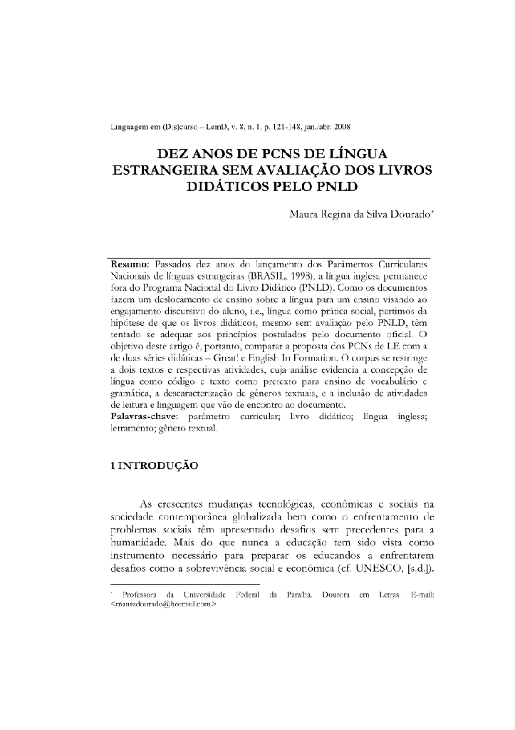 Dez anos de PCNs de língua estrangeira sem avaliação dos livros didáticos pelo PNLD