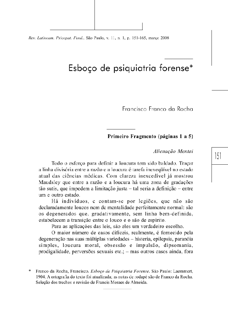 O Esboço de psiquiatria forense de Franco da Rocha