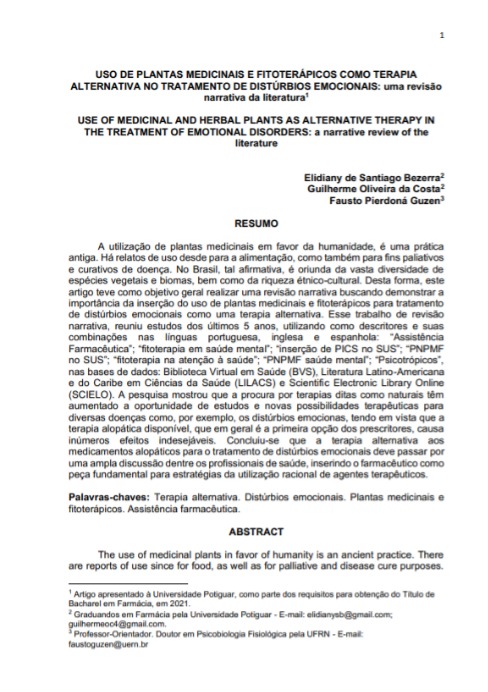 Uso de plantas medicinais e fitoterápicos como terapia alternativa no tratamento de distúrbios emocionais: uma revisão narrativa da literatura